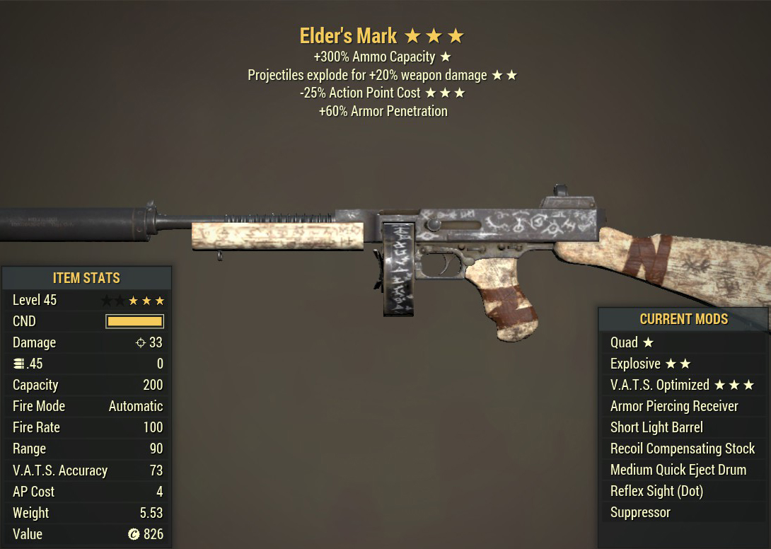 Quad Elder's Mark (Explosive) (VATS Optimized)