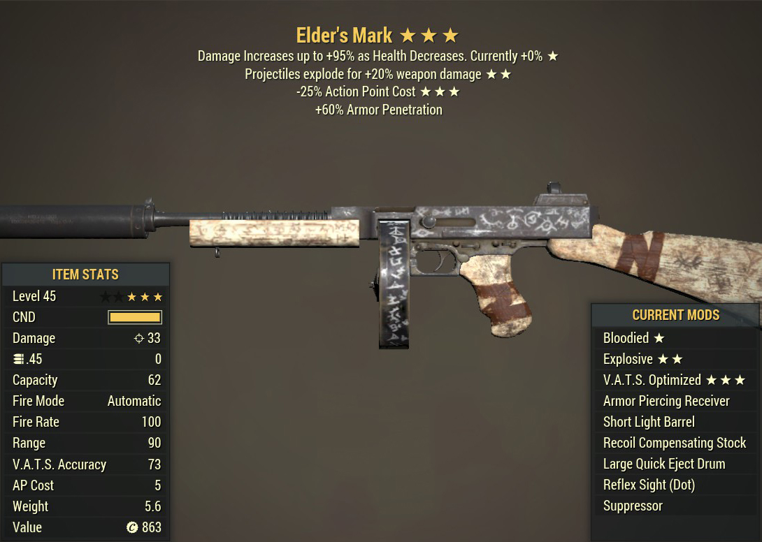 Bloodied Elder's Mark (Explosive) (VATS Optimized)